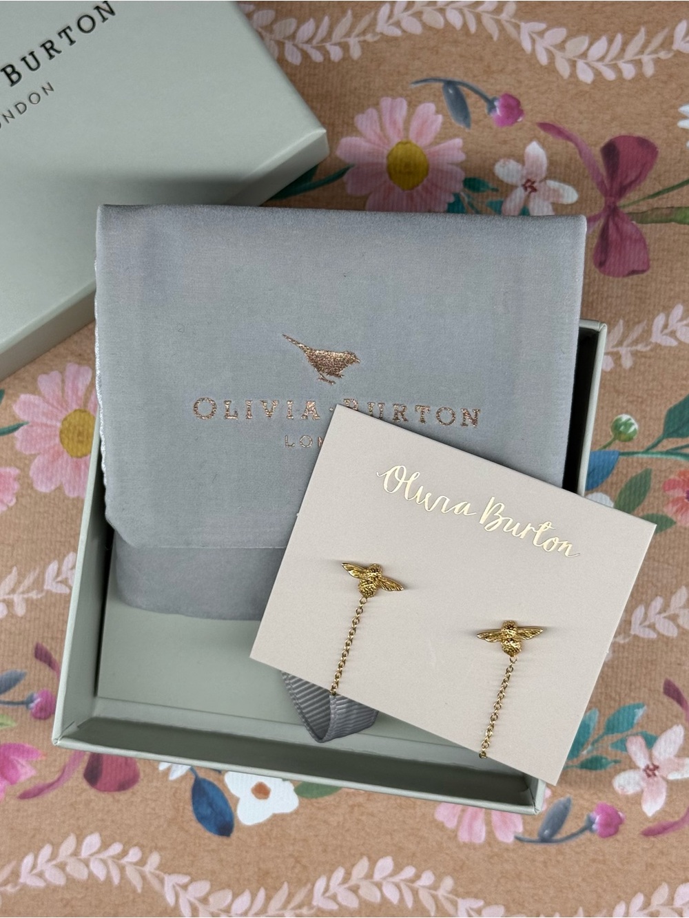 OLIVIA BURTON Gold Bee Chain Drop Earrings